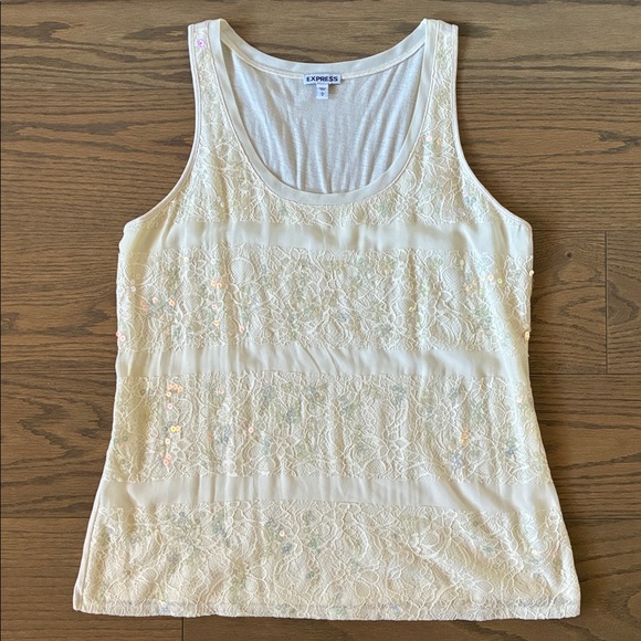 Express Cream Sparkly Sequin Tank Top Shell Spring Easter - Picture 9 of 12